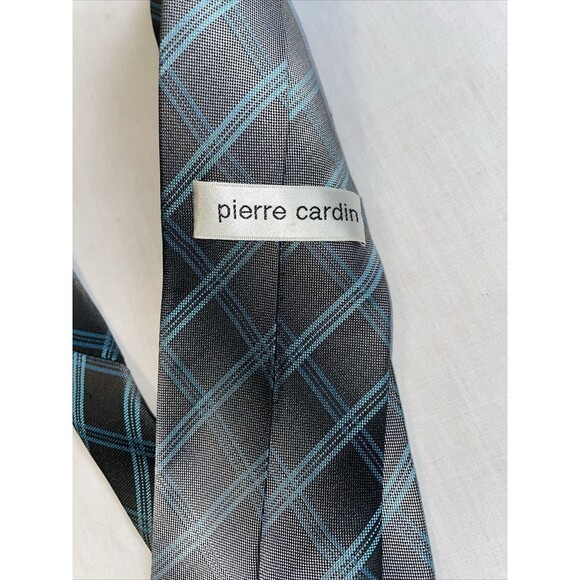 Pierre Cardin Dress Tie Men’s Size 57” Gray Blue Striped Argyle 100% Silk Design - Picture 2 of 12